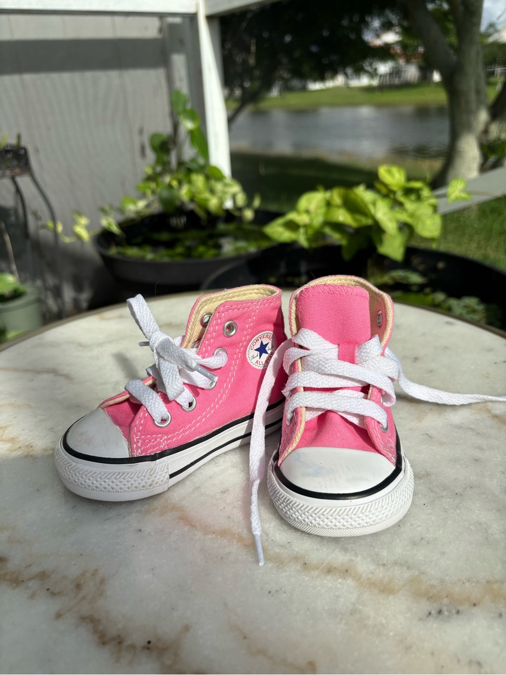 Converse Pink High-Top Kids Sneakers with White Accents